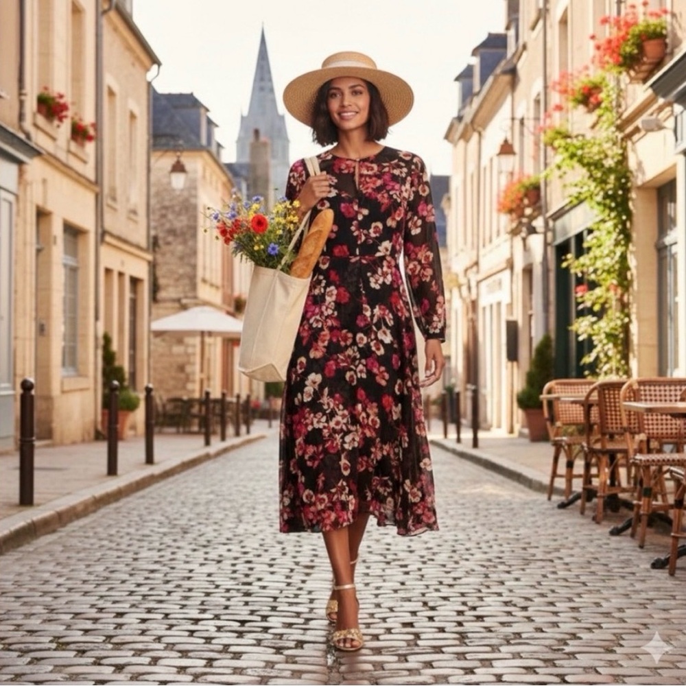 Tommy Hilfiger Paper Poppy Printed Chiffon A-Line Dress Women's 6 NWT